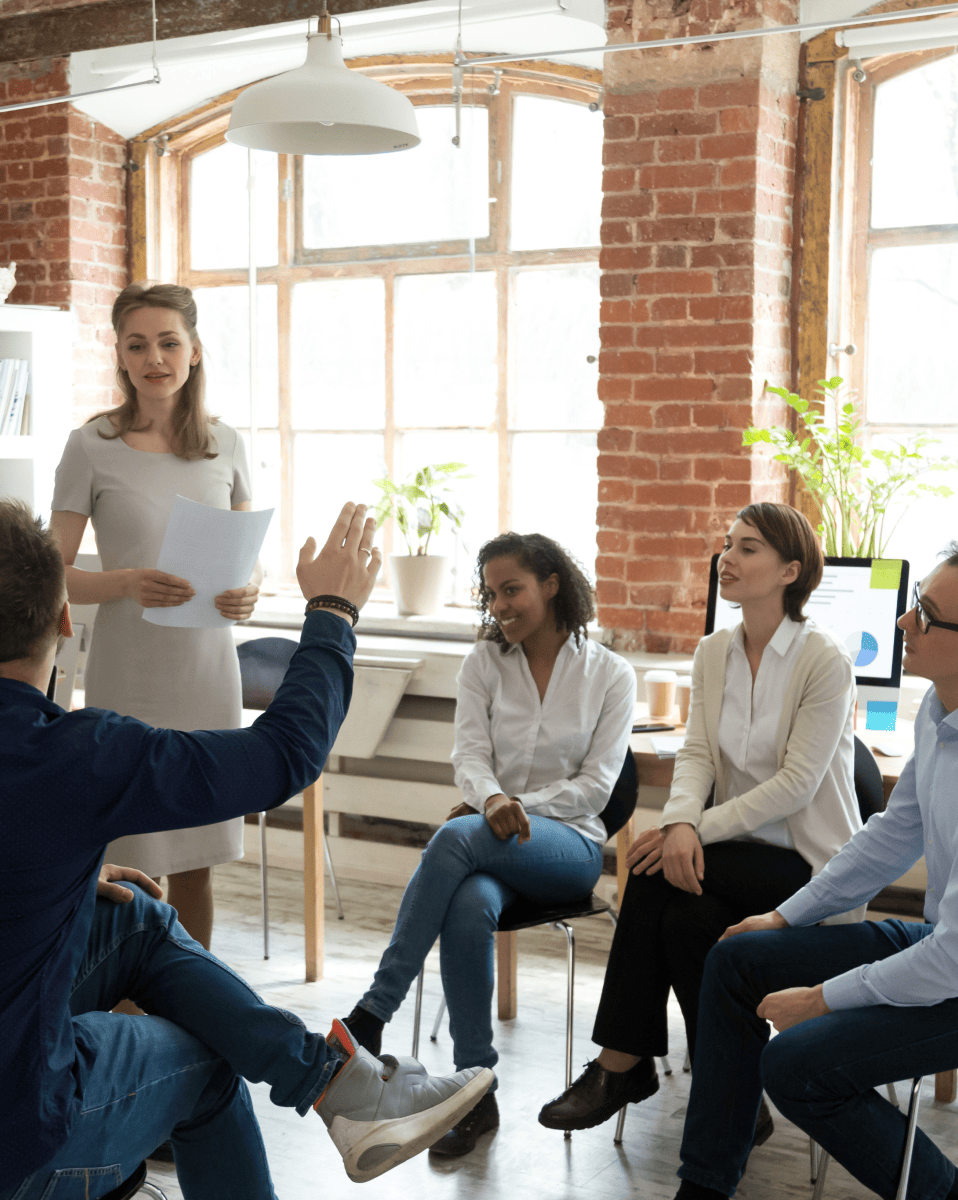 Leader speaking to a group. Leadership