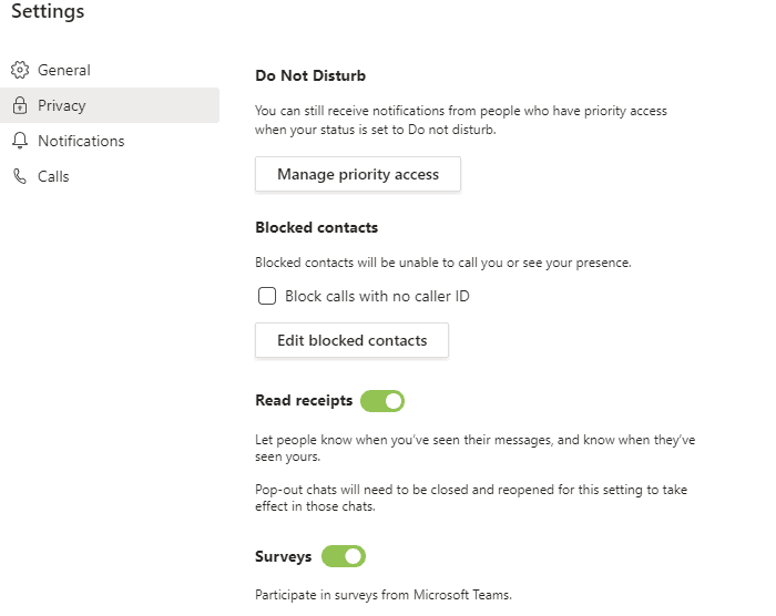 Customise Microsoft Teams Privacy Settings