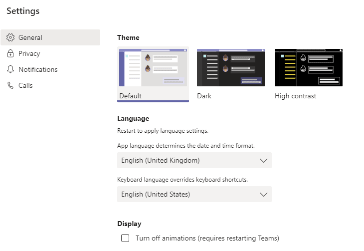 Customise Microsoft Teams General Settings